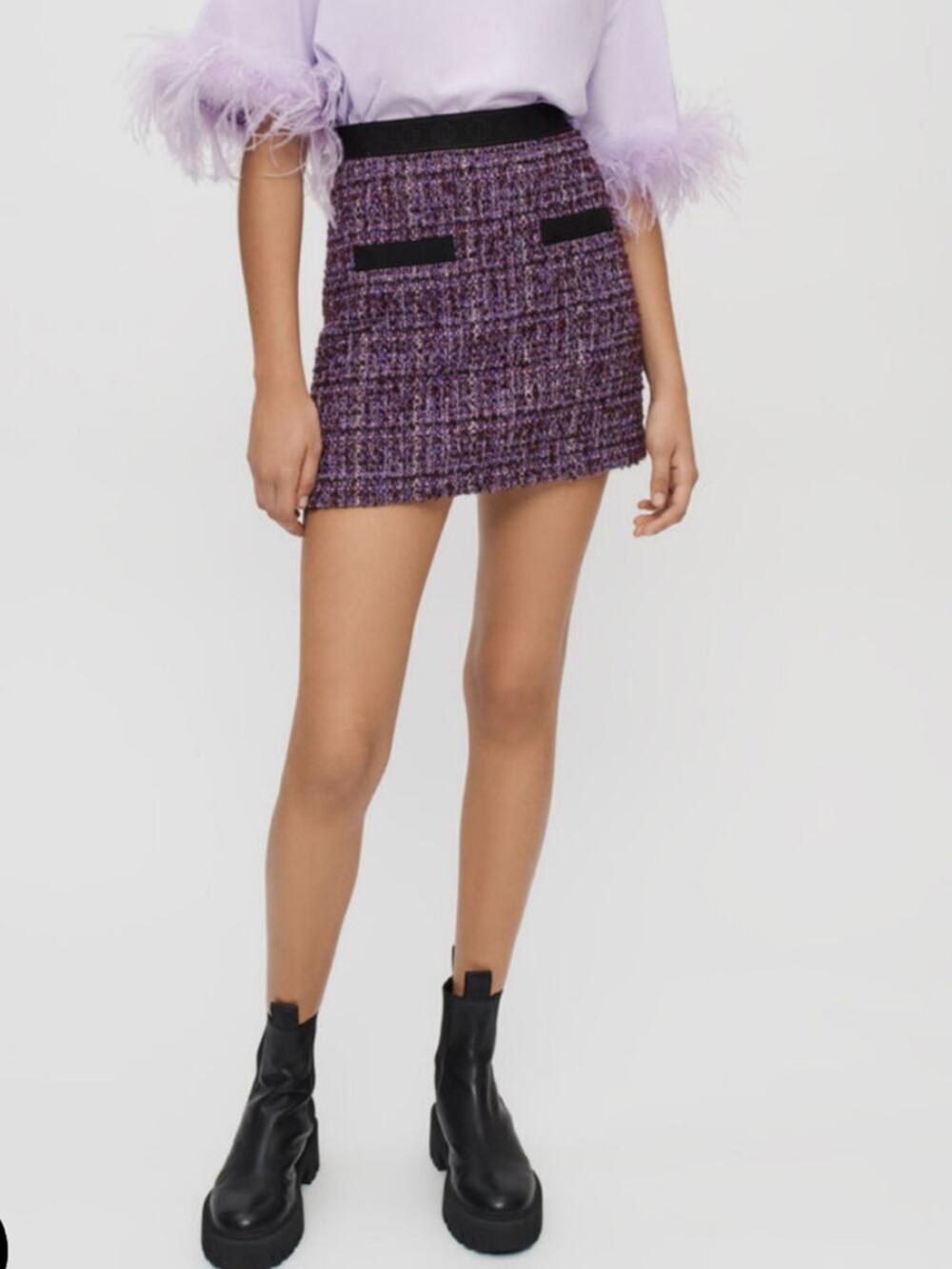 NWT Maje Purple tweed skirt‎ with contrasts sz 42 US XL